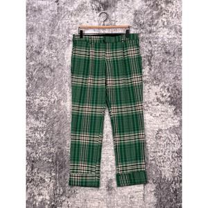 Free People Pants 4 Womens Green Plaid Cuffed Low Rise Slim Straight